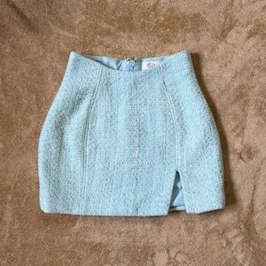 Oh Polly Light Blue Tweed Mini Skirt